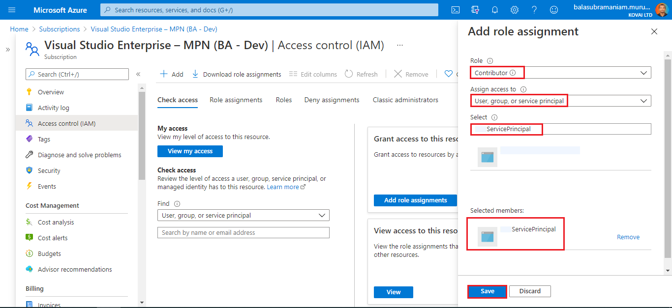 get role assignments for service principal